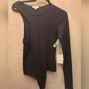 AGOLDE Beau Asymmetric One Shoulder Bodysuit Black NWT